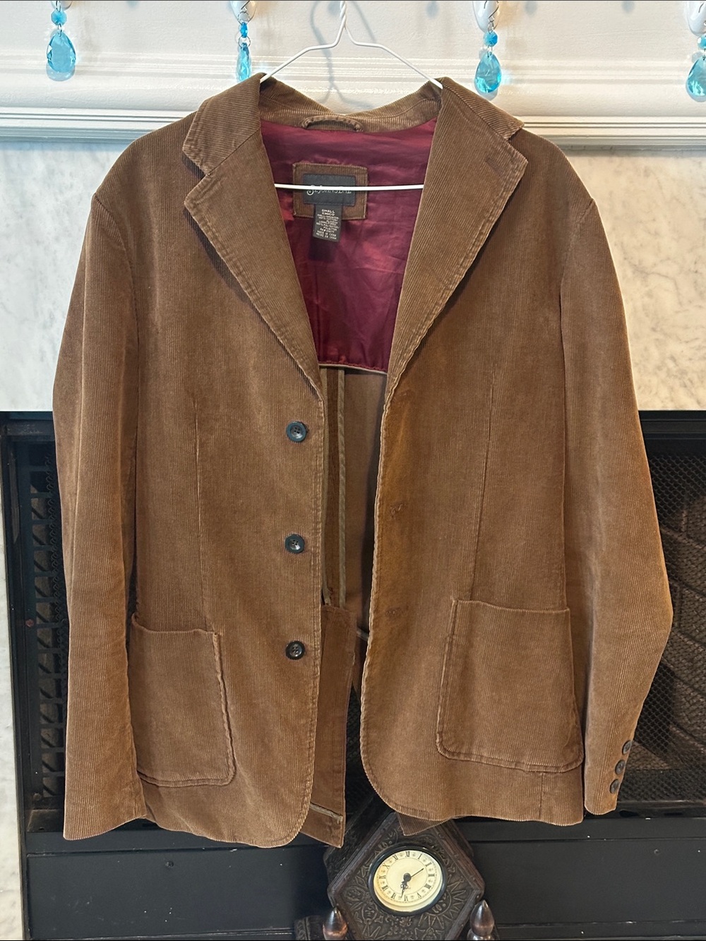 St. John's Bay Brown Corduroy Shirt Jacket with Burgundy Lining